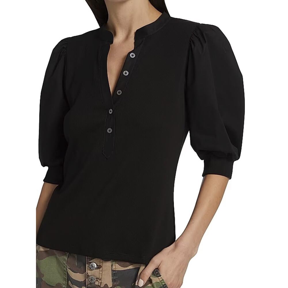 Veronica Beard Coralee Puff Sleeve Top Blouse Small Black Women's